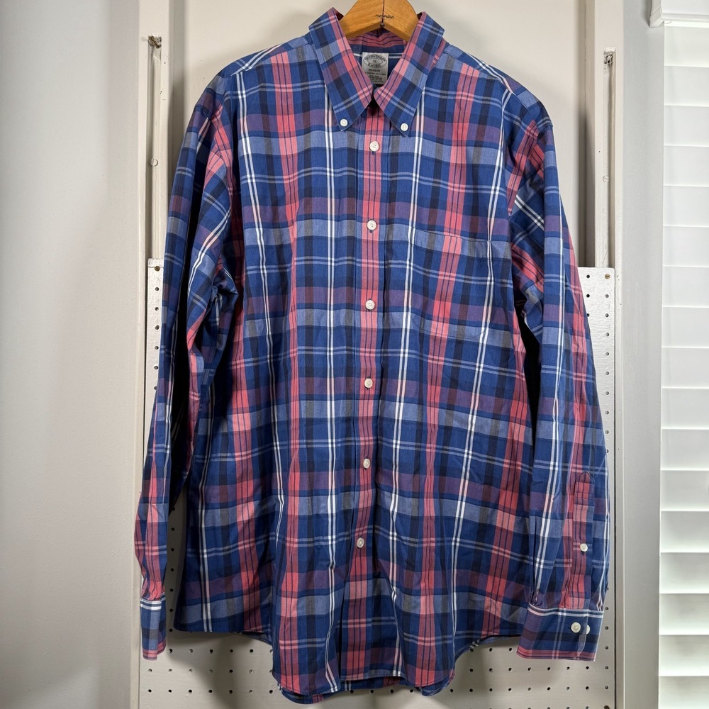 Brooks Brothers Regent Shirt Mens XL Blue Red Plaid Non-Iron Button-Down Classic